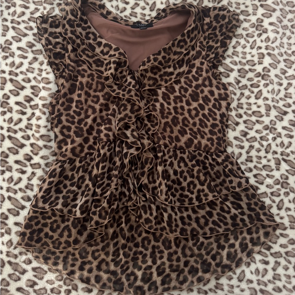 Have Brown Leopard Ruffle Blouse